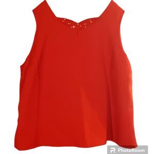 Crystal and Beads Embellished Special Occasion Red Sleeveless Tank Top S…